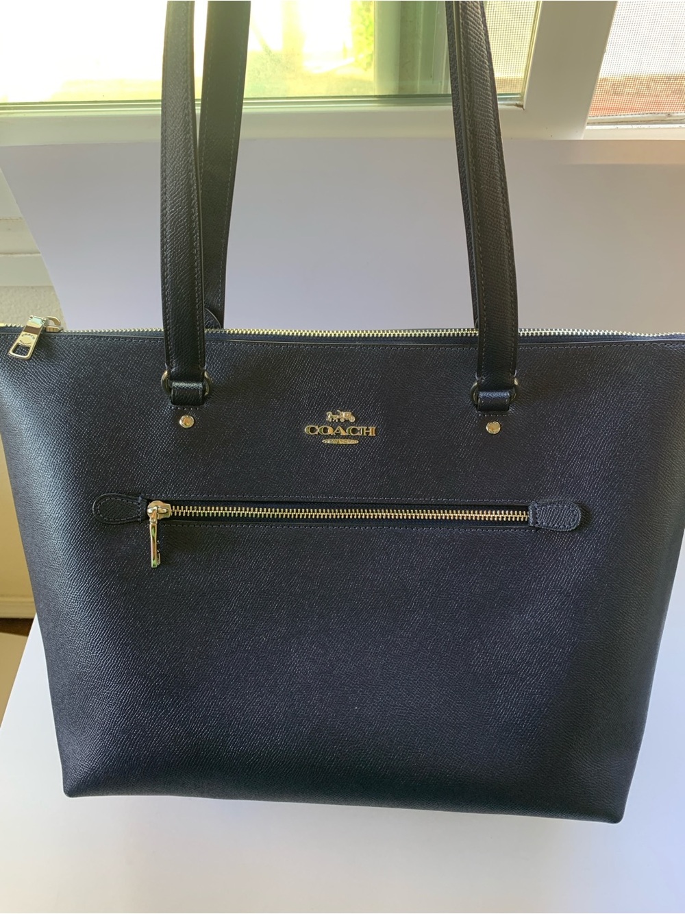 NWOT COACH Crossgrain Leather Deep Blue Zip-Top Tote Bag